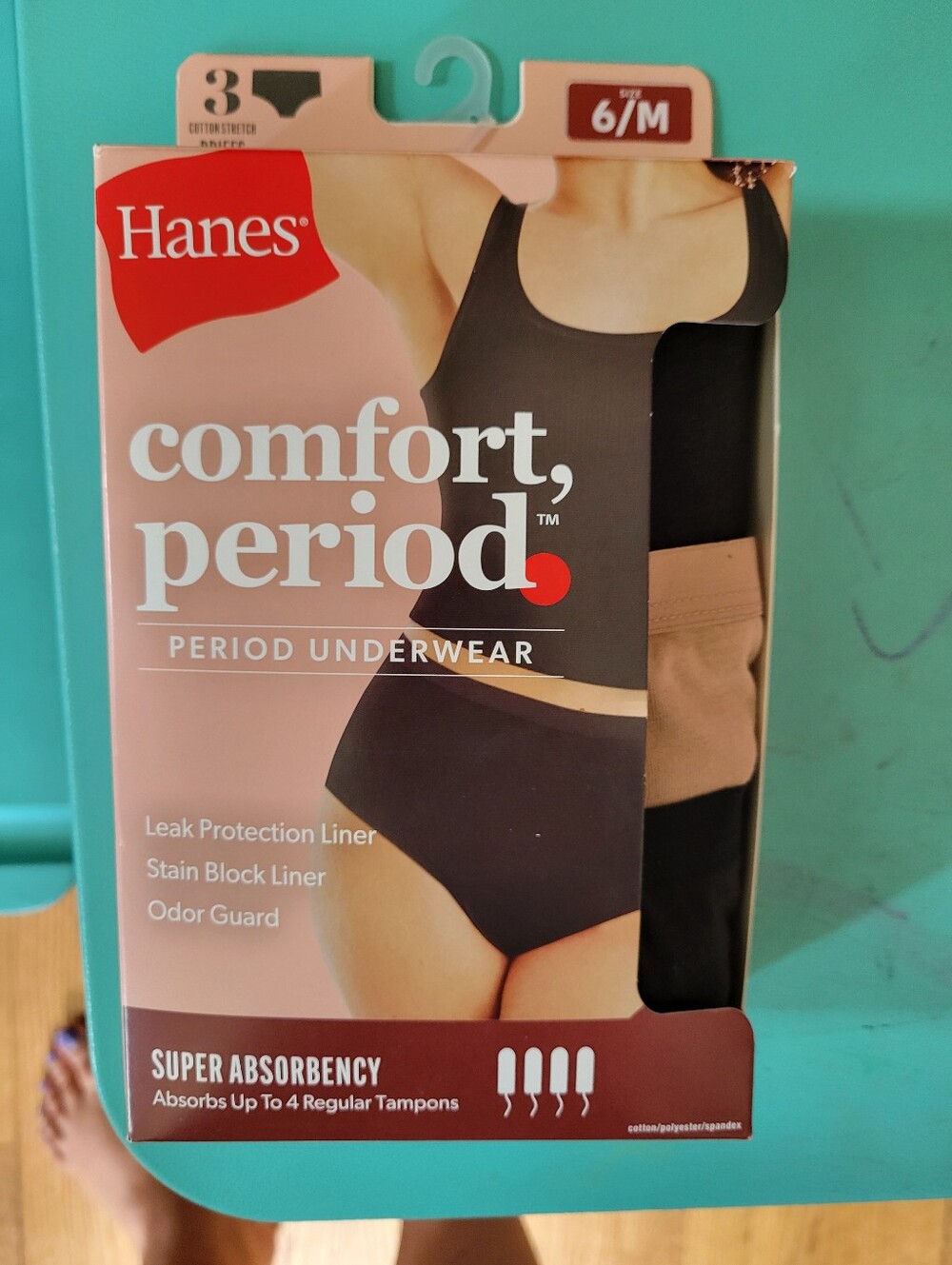 Hanes Comfort Period Underwear Briefs 3 Pack Size 6/M Super Absorbency New